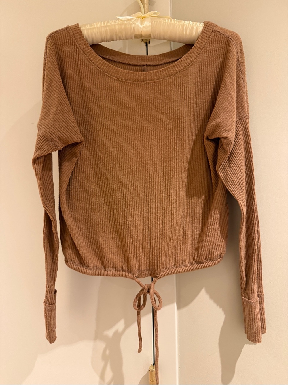 Abercrombie & Fitch Ribbed Drawstring Long-Sleeve Top - Brown